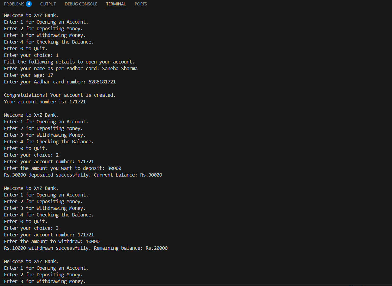 Bank Management System C Project Screenshot